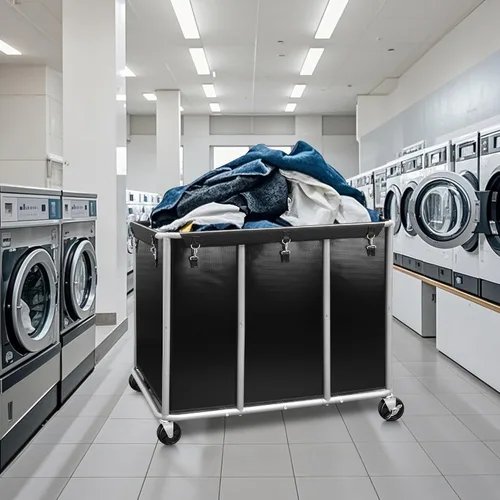Vista 7 de STORAGE MANIAC - Carrito de lavandería comercial con ruedas 420L, marco de acero resistente, cesta de lavandería rodante con gran capacidad, bolsa