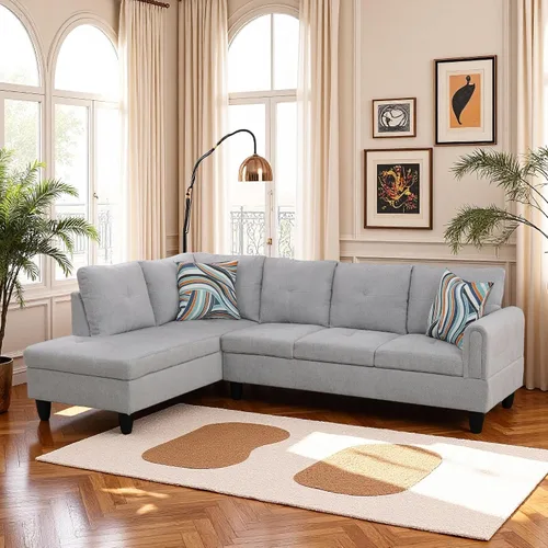 Vista 10 de Sofá seccional en forma de L con chaise, 3 piezas de sofá modular convertible para juegos de muebles de sala de estar y apartamentos pequeños