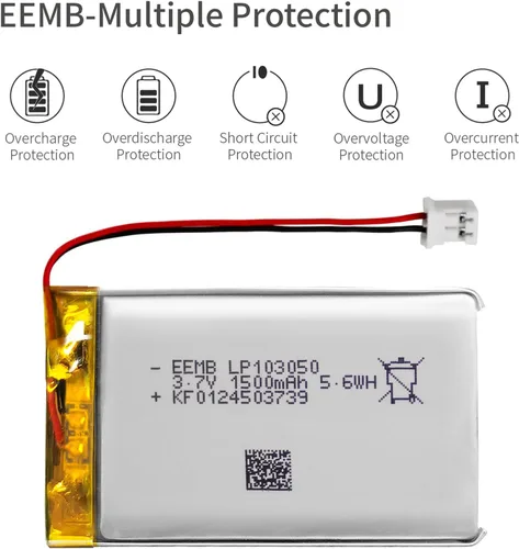 Vista 5 de EEMB Batería de polímero de litio 3.7V 1500mAh 103050 Lipo Batería recargable con conector JST de cable para altavoz y dispositivo inalámbrico