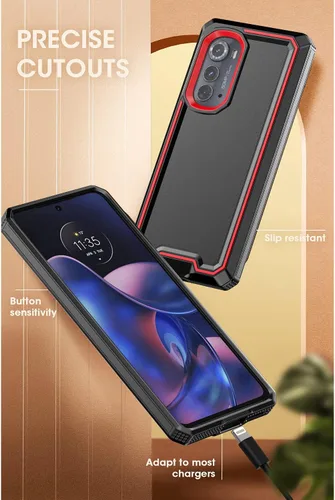 Vista 7 de TJS Funda compatible con Motorola Moto Edge 2022, con [protector de pantalla de vidrio templado] doble capa a prueba de golpes, resistente, híbrida