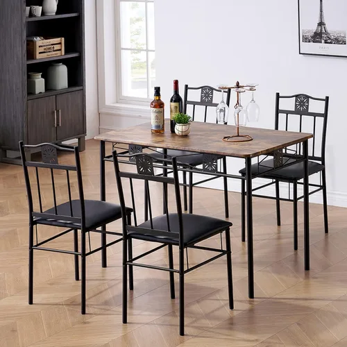 Vista 12 de VECELO Juego de mesa de comedor para 4 personas con sillas, mesa de cocina de 5 piezas y sillas acolchadas tapizadas para espacios pequeños, blanco