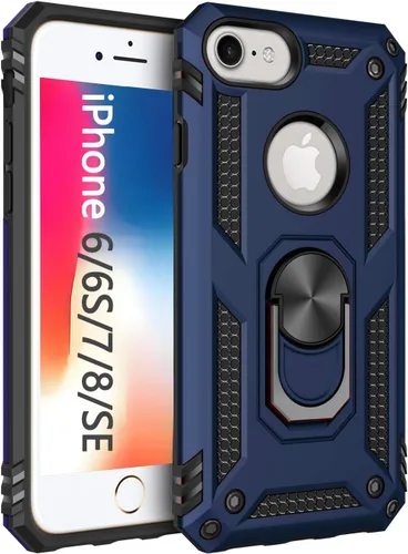Vista 18 de Korecase Funda para iPhone 8, protección de cámara, armadura militar, doble capa, soporte compatible con iPhone 6 6s y iPhone 7 8, color negro