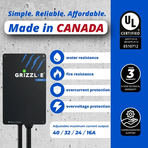 Vista 3 de Grizzl-E Cargador Duo Level 2 Plug in EV, hasta 40 amperios, dos cables premium de 24 pies (enchufe 14-50)