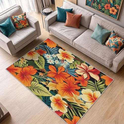 Vista 10 de Alfombra retro floral de 2 x 3 pulgadas, lavable de los años 60 y 70, alfombras hippie para entrada, dormitorio, cocina, alfombra de área de flores