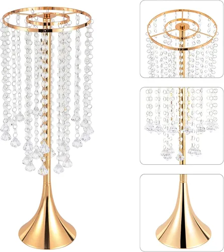 Vista 6 de 2 centros de mesa de boda para mesas, jarrones de 21.6 pulgadas de alto para centros de mesa de metal dorado para decoración de mesa para boda