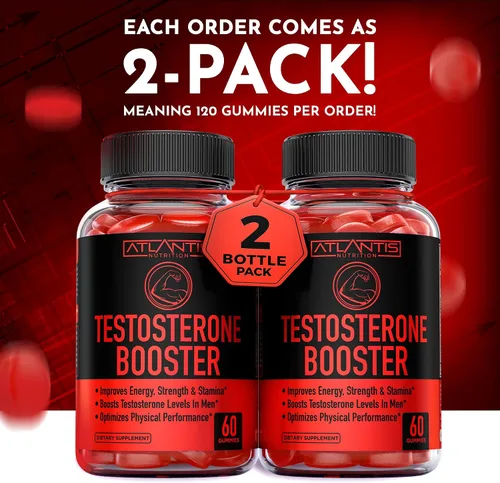 Vista 3 de Atlantis Nutrition Gomitas potenciadoras de testosterona para hombres, mejora la fuerza y la resistencia, optimiza el rendimiento y la mejora