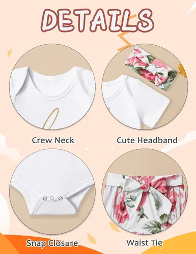 Vista 4 de Ropa para bebé recién nacida, conjunto de mameluco de arcoíris, conjunto corto de verano para hermana pequeña, 3 piezas