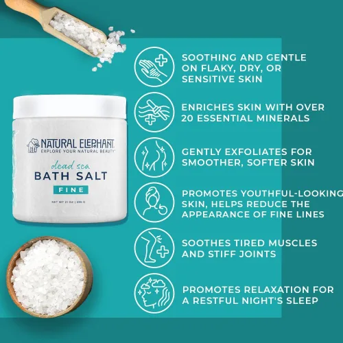 Vista 2 de Natural Elephant Baño de sal del mar muerto y remojo de pies para relajarse y nutrir, 100% puro con aceite esencial, grano grueso medio