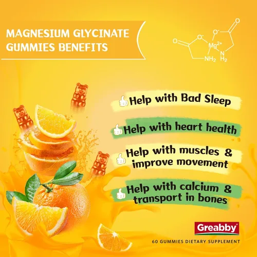 Vista 2 de Gomitas de glicinato de magnesio para niños y adultos, suplemento masticable de glicinato de magnesio de 300 mg, promueve el sueño, los músculos