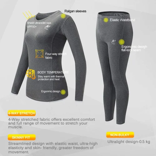 Vista 2 de MeetHoo Ropa interior térmica para mujer, conjunto de compresión de capa base cálida para invierno, forro polar, pantalones largos para correr