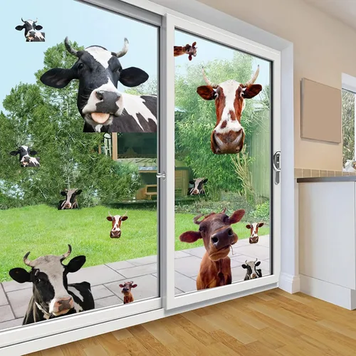Vista 5 de 20 calcomanías divertidas de vaca para ventana, calcomanías de pared de vaca que mira y pega, calcomanías de pared de animales de granja rústicas