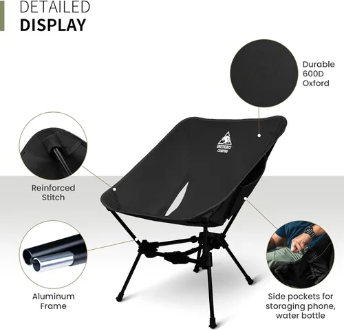 Vista 4 de ONETIGRIS Tigerblade - Silla de camping, ligera, plegable, silla de senderismo, compacta, portátil, capacidad de 330 libras