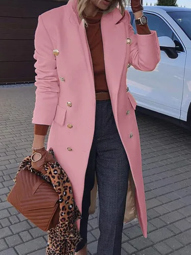 Vista 2 de BZB Chaqueta elegante de mezcla de guisantes de lana larga con cuello con muescas para mujer
