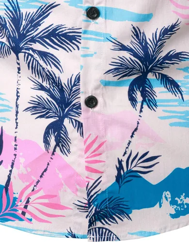 Vista 4 de JOGAL Camisa hawaiana Aloha de manga corta para hombre
