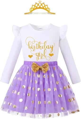 Vista 14 de LYSMuch Conjunto de ropa de cumpleaños para niñas, princesa, camisa de manga larga con malla y falda de burbuja con tutú