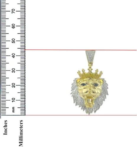 Vista 5 de TGDJ Dije redondo de oro amarillo de 10 quilates para hombre, cabeza de león, diamante redondo, 0.57 quilates (claridad I1-I2 color G-H), Metal