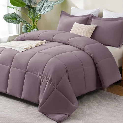 Vista 32 de CozyLux Juego de edredón Super King, juego de ropa de cama negro ceniza de 270GSM para todas las estaciones, juego de cama de 3 piezas cosidas