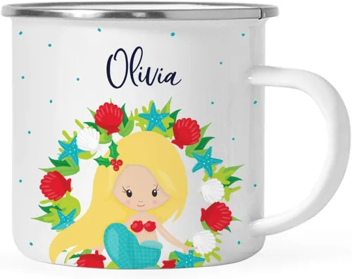 Vista 8 de Andaz Press Taza de café de acero inoxidable con nombre personalizado de 11 onzas para niños, diseño de sirena festiva, 1 paquete, taza de Navidad
