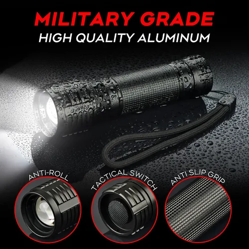 Vista 3 de Linterna LED resistente al agua, grado militar, 2000 lúmenes, 3 modos, función de zoom, linterna ultra brillante, paquete de 2