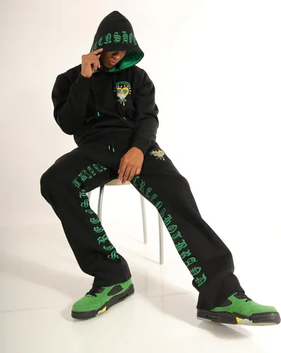 Vista 3 de SCREENSHOT Pantalones de forro polar 3202 Streetwear Urban Fit - Pantalones deportivos apilados con cordón de banda de basura acanalada
