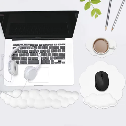 Vista 2 de JIKIOU Almohadillas de mouse Cloud de cuero, exquisito soporte de muñeca, cómodo reposamuñecas de espuma viscoelástica para computadora, laptop
