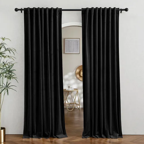 Vista 31 de RYB HOME Cortinas 100% opacas de terciopelo blanco para dormitorio, pestaña trasera y bolsillo para barra, aislamiento térmico, cortinas