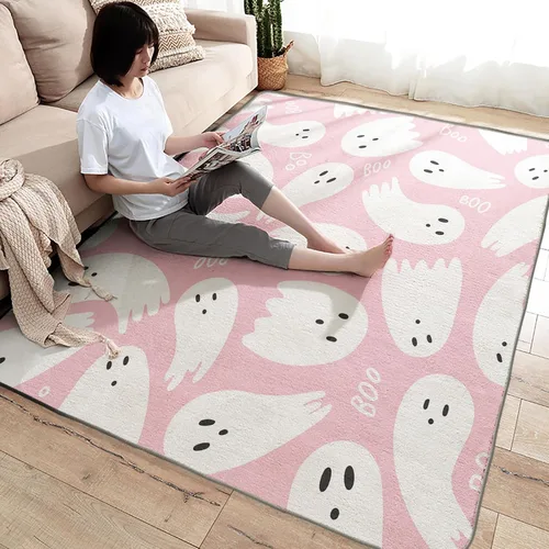 Vista 4 de Alfombra fantasma de 2 x 3 pies, alfombra de área de Halloween, alfombras espeluznantes para entrada, sala de estar, dormitorio, alfombra rosa