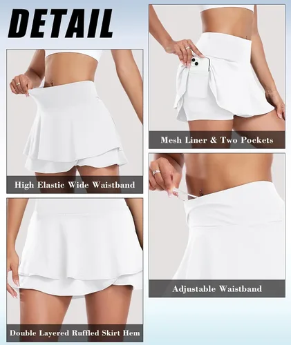 Vista 5 de EARKOHA Falda pantalón de tenis para mujer, falda de golf atlética, de cintura alta, para correr, pantalones cortos integrados con 2 bolsillos