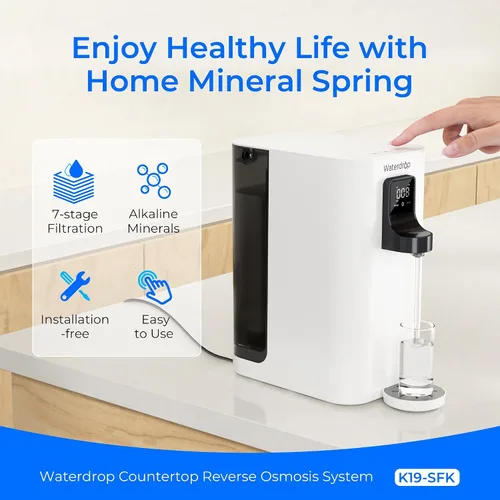 Vista 2 de Waterdrop K19-SFK - Filtro de agua de ósmosis inversa para encimera, minerales alcalinos, sistema de ósmosis inversa de encimera, 3:1 puro