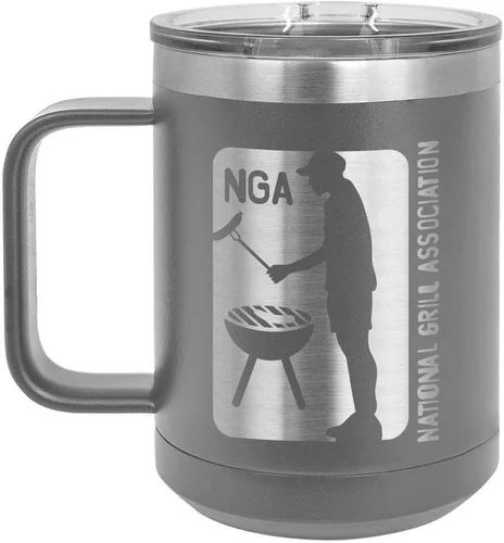 Vista 11 de National Grill Association Taza de café negra de 15 oz con tapa deslizante Taza de café de viaje aislada Idea de regalo para barbacoa y parrilla