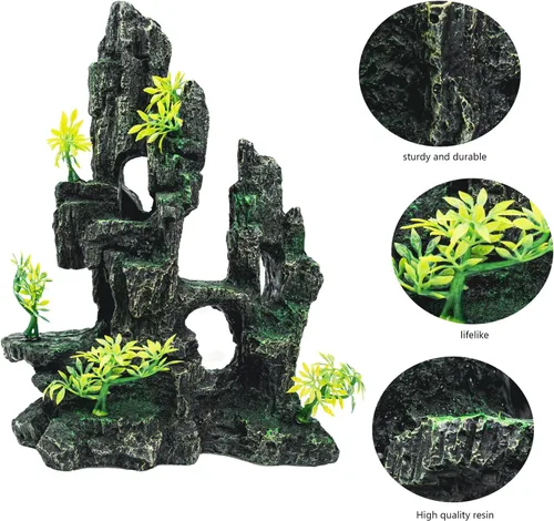 Vista 4 de Decoración de acuario – Decoración de pecera con adorno de piedra vista de montaña, ideal para betta, caracoles, tortuga, esconder, escalar