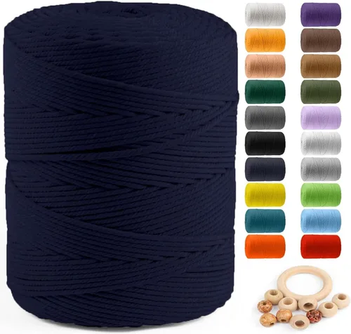 Vista 14 de ZUEXT Cordón de algodón para macramé de 4 mm x 500 m, ZUEXT Cordones trenzados naturales hechos a mano en verde manzana de 4 hebras, cuerda de lana