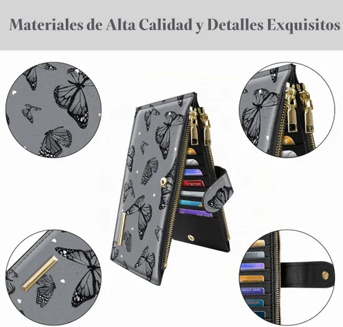 Vista 4 de Coco Rossi - Cartera de mariposas negras para mujer, con bloqueo RFID