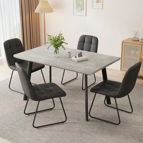 Vista 22 de ZckyCine Conjunto moderno de mesa de comedor de 5 piezas con mesa rectangular de madera y 4 sillas tapizadas en cuero, capacidad para 4 personas