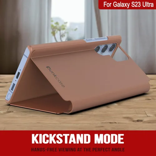 Vista 2 de Punkcase S23 Ultra Reflector - Funda protectora con tapa con espejo translúcido resistente a los arañazos y parte trasera de piel sintética