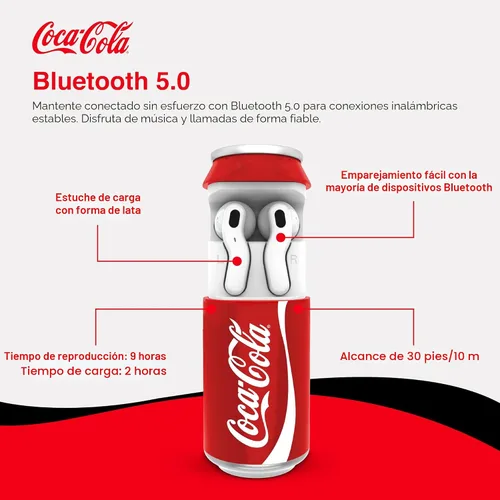 Vista 7 de Auriculares inalámbricos con forma de lata de Coca-Cola – Auriculares Bluetooth 5.0 con micrófono incorporado, compatibilidad con asistente de voz