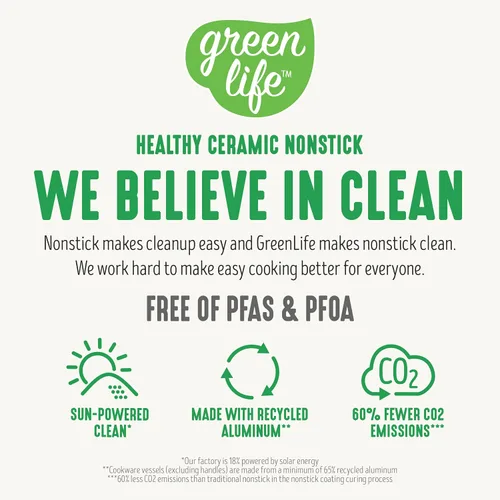 Vista 8 de GreenLife Juego de 2 sartenes de cerámica antiadherente de 8 y 10 pulgadas, sartenes ligeras y saludables sin PFAS, aptas para lavavajillas y horno