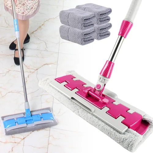 Vista 15 de Trapeador plano con mango de acero inoxidable con paños lavables reutilizables, trapeadores de microfibra profesionales 2025, 4 almohadillas