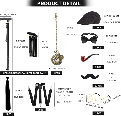 Vista 2 de WILDPARTY Disfraz de los años 20 para hombre, accesorios de disfraz de Gatsby de la mafia para hombres, gorra plana para hombre para fiesta