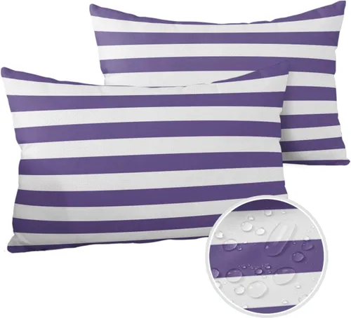 Vista 32 de Fundas de almohada de exterior impermeables de 16 x 16 pulgadas, fundas de almohada de poliéster con rayas blancas y negras, fundas decorativas