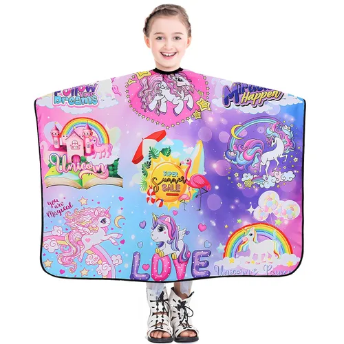 Vista 13 de DOKKIA KIDS Capa de peluquero para niños corte de pelo, niños, niños pequeños, niños y niñas, peluquería, estilo de salón, paño de tela, delantal