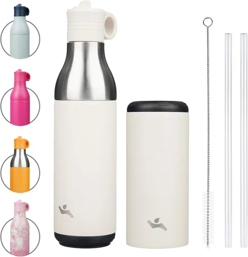 Vista 19 de Konokyo Botella de agua de acero inoxidable de 13 onzas con pajilla, aislada, botella de viaje de metal reutilizable con parte inferior extraíble