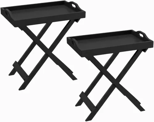 Vista 8 de Lavish Home Mesa plegable para TV con bandeja extraíble, juego de 2, color Negro
