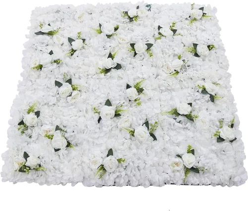 Vista 9 de 6 paneles de pared de flores artificiales, telón de fondo floral de 24 x 16 pulgadas, decoración de pared de flores, panel de fondo de pared