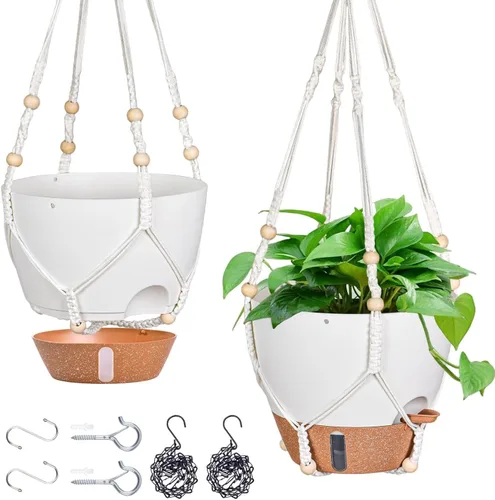 Vista 16 de Maceta colgante de riego automático de 8 pulgadas para plantas de interior Negro