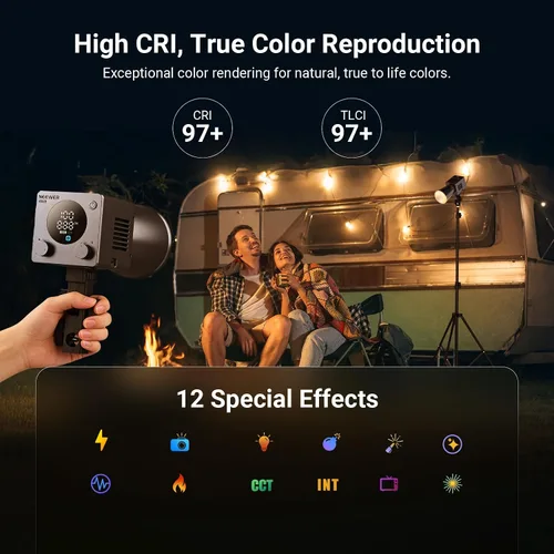 Vista 6 de NEEWER 60W Mini Luz de Vídeo LED con Batería de 50Wh/Carga Rápida PD de 100W, Control APP/2.4G/NFC, Iluminación Continua de Estudio COB Ajustable
