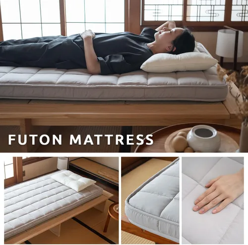 Vista 8 de EMOOR Colchón acolchado japonés para futón Machi, tamaño pequeño, individual, con refuerzo, plegable, con bandas elásticas almacenables