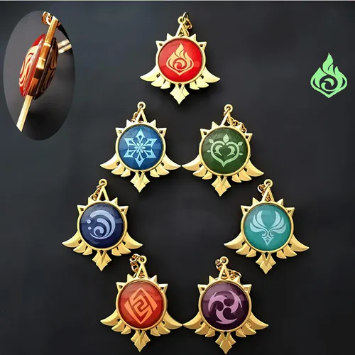 Vista 5 de Genshin Impact Vision - Broche luminoso de ojo de dios, llavero luminoso, llavero con colgante luminoso, diseño de personajes de juego