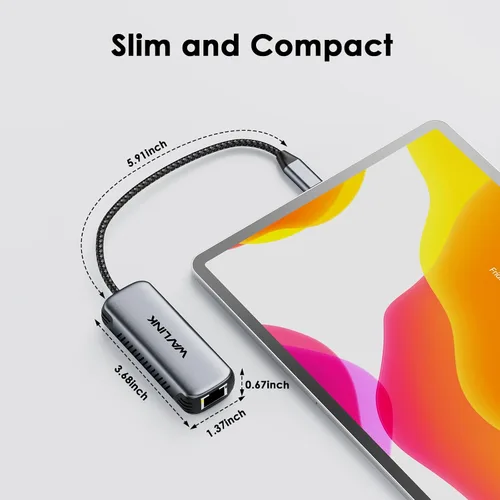 Vista 8 de WAVLINK Adaptador USB C a Ethernet de 5Gbps, convertidor de red USB-C a RJ45 de 5000Mbps con puerto de carga de 95W, carcasa de aluminio