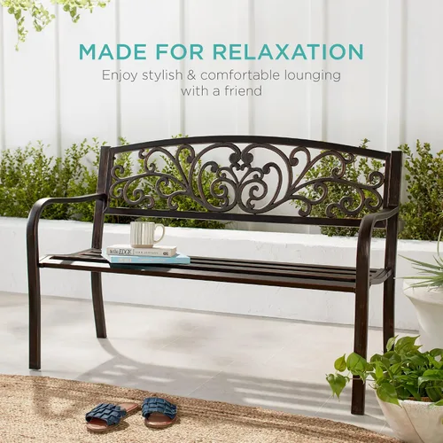 Vista 7 de Mejor Elección Productos 50 in patio parque banco de jardín patio marco de acero inoxidable muebles al aire porche silla, L, Negro